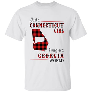 Just A Connecticut Girl Living In A Georgia World T-shirt - T-shirt Born Live Plaid Red Teezalo