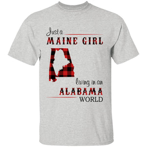 Just A Maine Girl Living In An Alabama World T-shirt - T-shirt Born Live Plaid Red Teezalo
