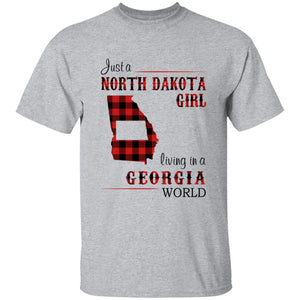 Just A North Dakota Girl Living In A Georgia World T-shirt - T-shirt Born Live Plaid Red Teezalo