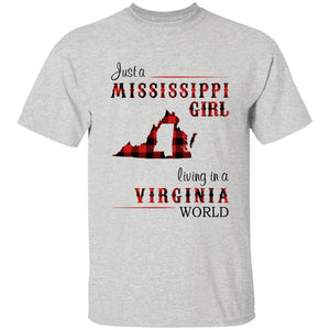 Just A Mississippi Girl Living In A Virginia World T-shirt - T-shirt Born Live Plaid Red Teezalo