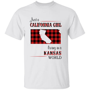 Just A California Girl Living In A Kansas World T-Shirt - T-shirt Born Live Plaid Red Teezalo