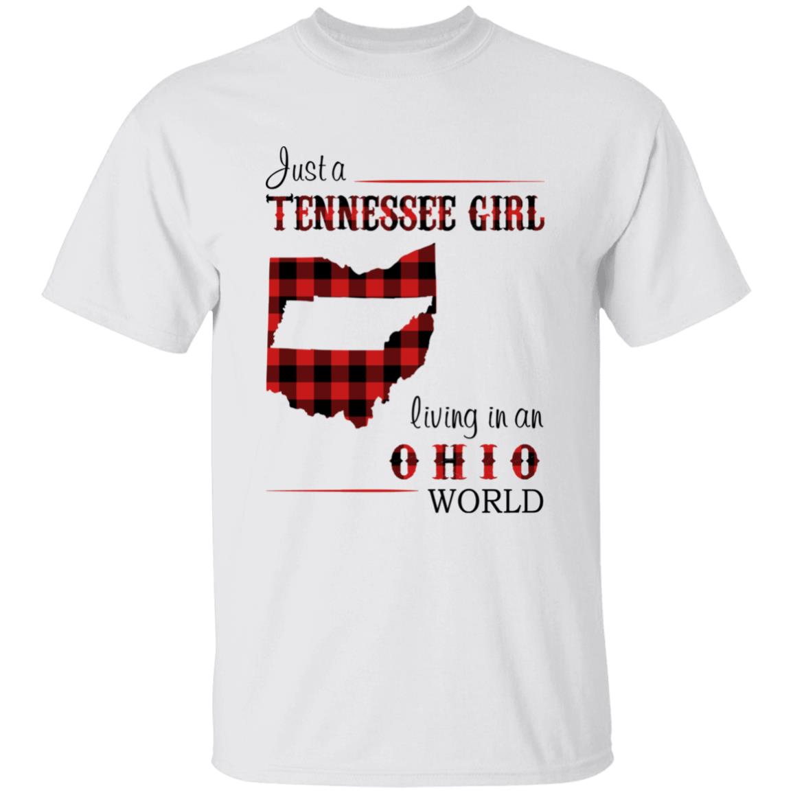 Just A Tennessee Girl Living In An Ohio World T-shirt - T-shirt Born Live Plaid Red Teezalo