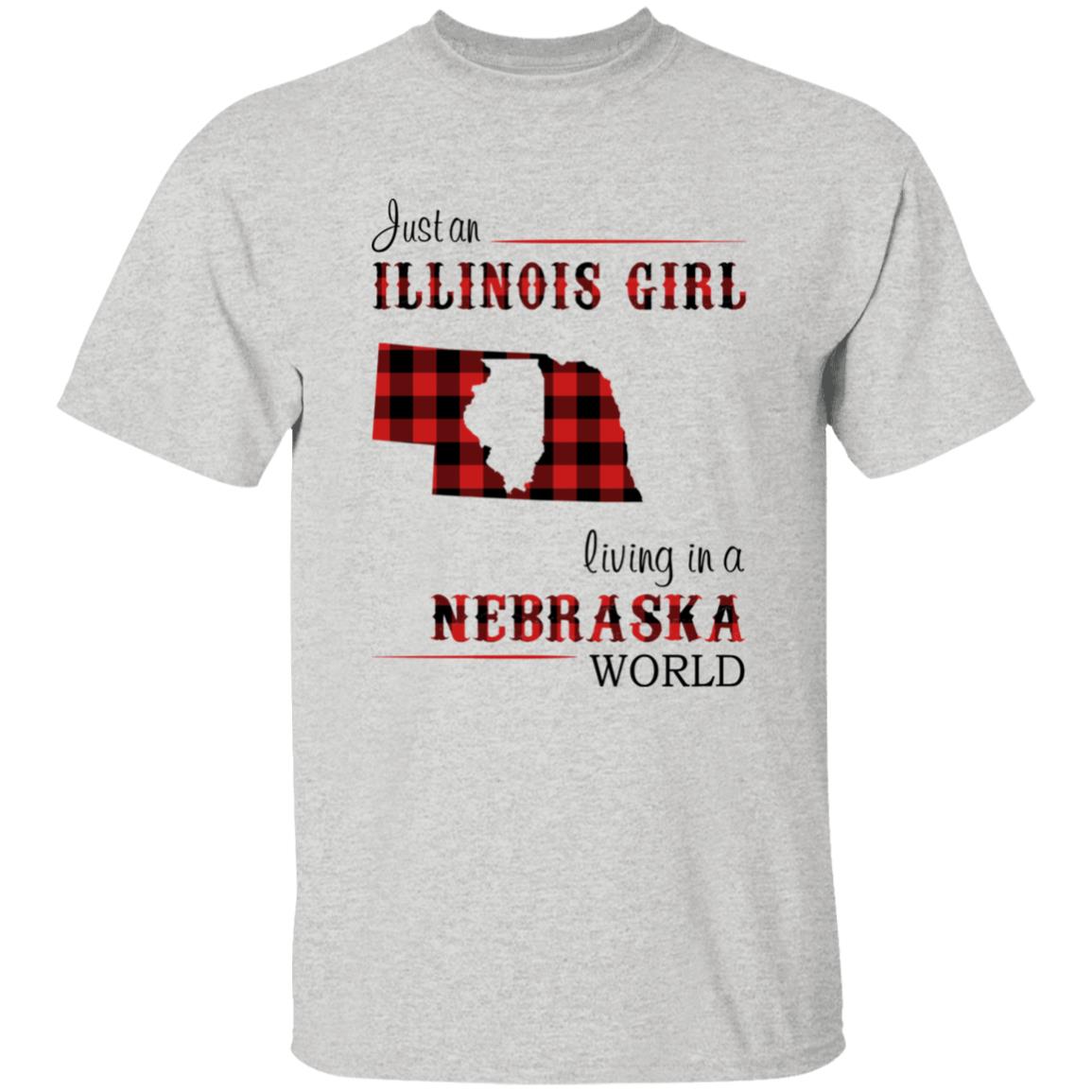 Just An Illinois Girl Living In A Nebraska World T-shirt - T-shirt Born Live Plaid Red Teezalo
