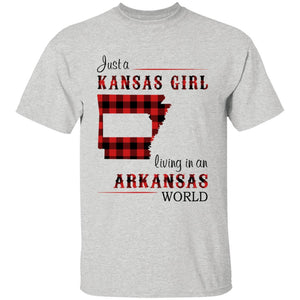 Just A Kansas Girl Living In An Arkansas World T-shirt - T-shirt Born Live Plaid Red Teezalo