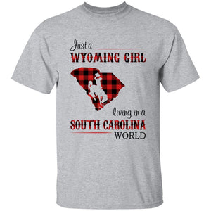 Just A Wyoming Girl Living In A South Carolina World T-shirt - T-shirt Born Live Plaid Red Teezalo