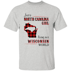 Just A North Carolina Girl Living In A Wisconsin World T-shirt - T-shirt Born Live Plaid Red Teezalo