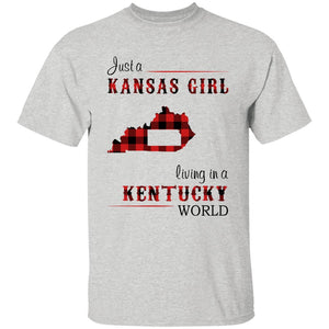 Just A Kansas Girl Living In A Kentucky World T-shirt - T-shirt Born Live Plaid Red Teezalo
