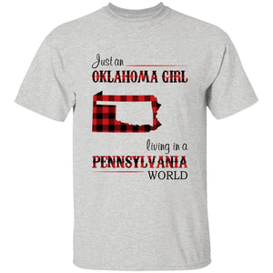 Just An Oklahoma Girl Living In A Pennsylvania World T-shirt - T-shirt Born Live Plaid Red Teezalo