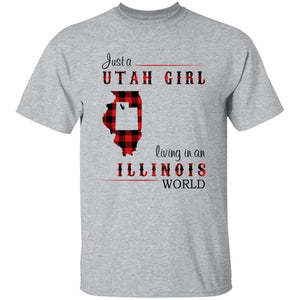 Just A Utah Girl Living In An Illinois World T-shirt - T-shirt Born Live Plaid Red Teezalo