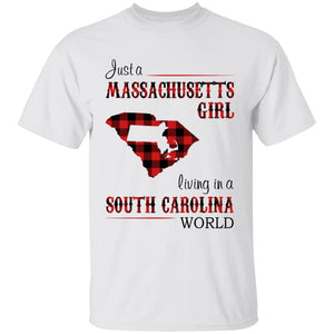 Just A Massachusetts Girl Living In A South Carolina World T-shirt - T-shirt Born Live Plaid Red Teezalo