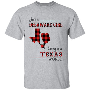 Just A Delaware Girl Living In A Texas World T-shirt - T-shirt Born Live Plaid Red Teezalo