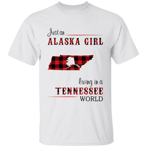 Just An Alaska Girl Living In A Tennessee World T-shirt - T-shirt Born Live Plaid Red Teezalo