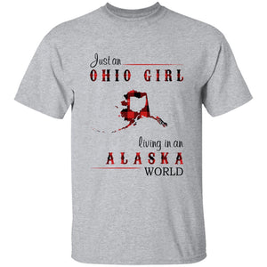 Just An Ohio Girl Living In An Alaska World T-shirt - T-shirt Born Live Plaid Red Teezalo