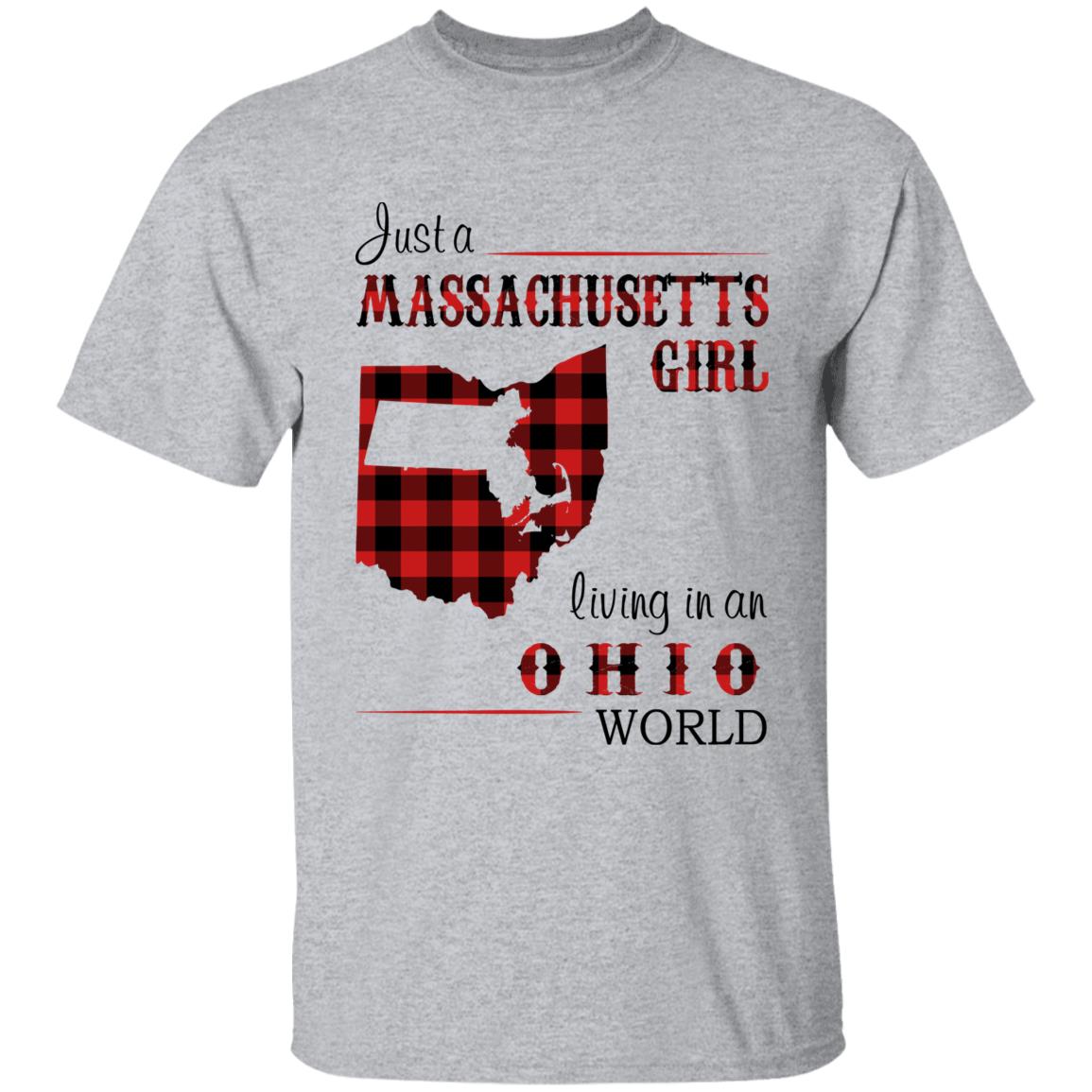 Just A Massachusetts Girl Living In An Ohio World T-shirt - T-shirt Born Live Plaid Red Teezalo
