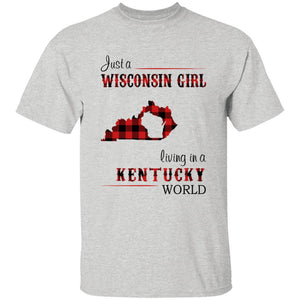 Just A Wisconsin Girl Living In A Kentucky World T-shirt - T-shirt Born Live Plaid Red Teezalo