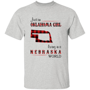 Just An Oklahoma Girl Living In A Nebraska World T-shirt - T-shirt Born Live Plaid Red Teezalo
