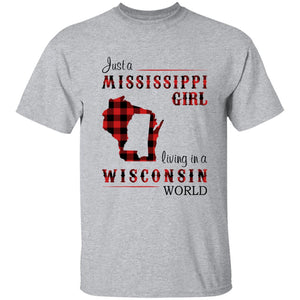 Just A Mississippi Girl Living In A Wisconsin World T-shirt - T-shirt Born Live Plaid Red Teezalo