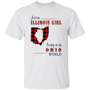 Just An Illinois Girl Living In An Ohio World T-shirt - T-shirt Born Live Plaid Red Teezalo