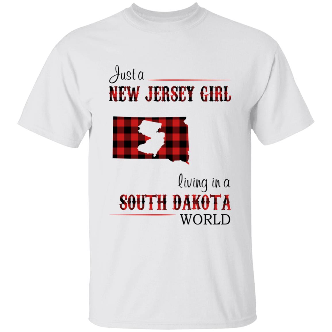 Just A New Jersey Girl Living In A South Dakota World T-shirt - T-shirt Born Live Plaid Red Teezalo