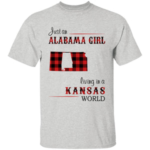 Just An Alabama Girl Living In A Kansas World T-shirt - T-shirt Born Live Plaid Red Teezalo