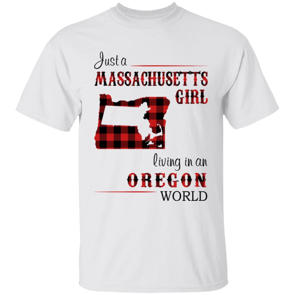Just A Massachusetts Girl Living In An Oregon World T-shirt - T-shirt Born Live Plaid Red Teezalo