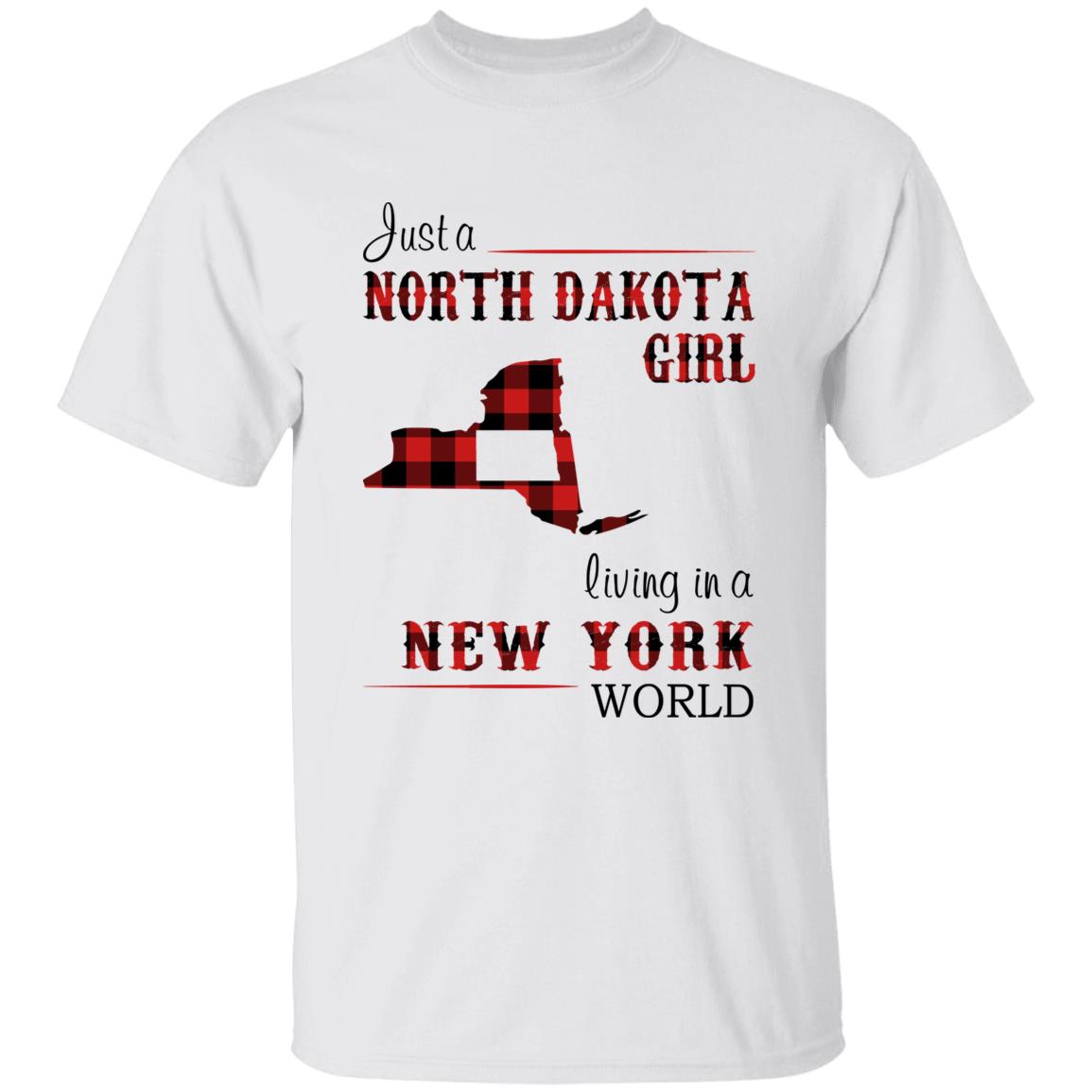 Just A North Dakota Girl Living In A New York World T-shirt - T-shirt Born Live Plaid Red Teezalo