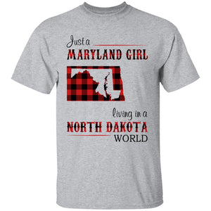 Just A Maryland Girl Living In A North Dakota World T-shirt - T-shirt Born Live Plaid Red Teezalo