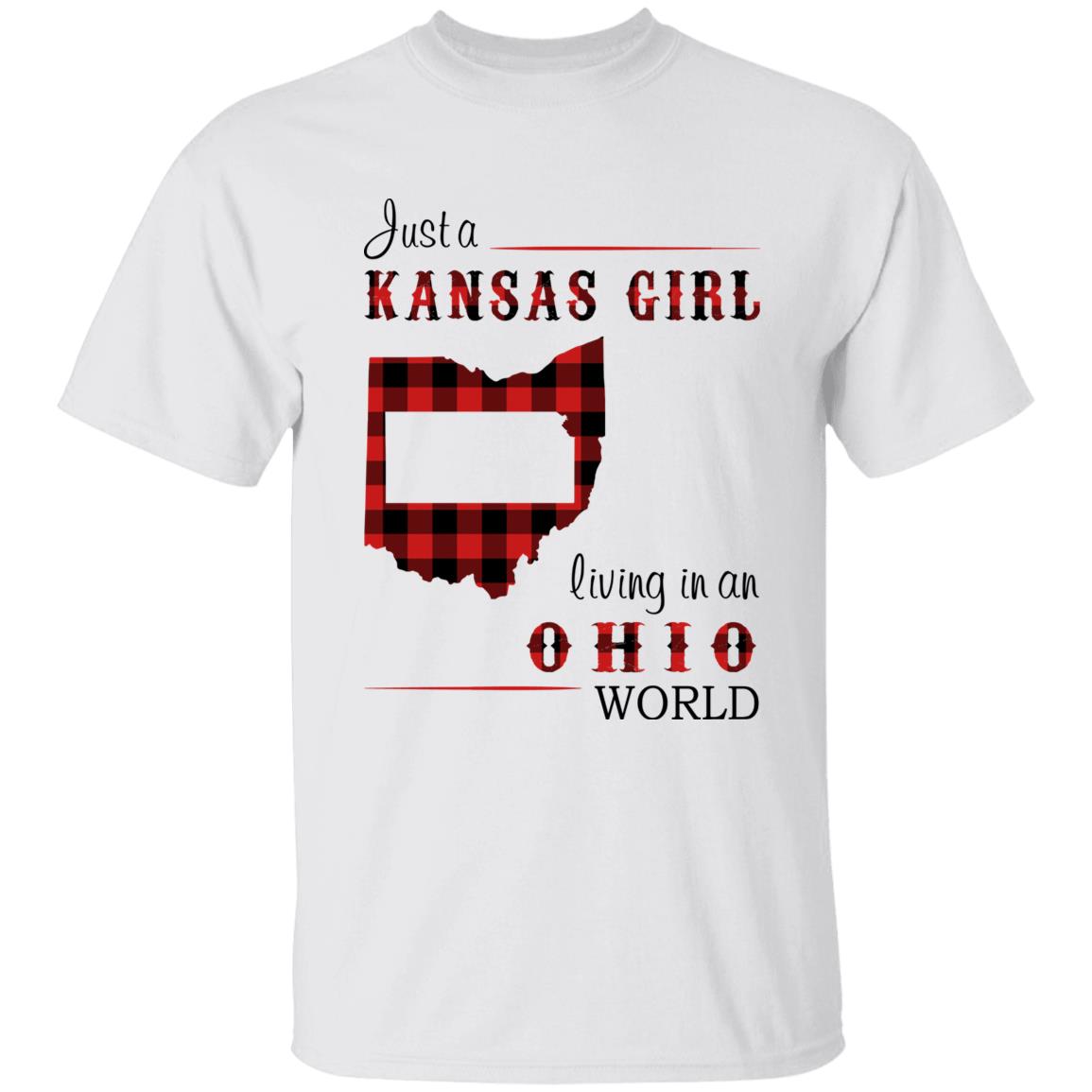 Just A Kansas Girl Living In An Ohio World T-shirt - T-shirt Born Live Plaid Red Teezalo