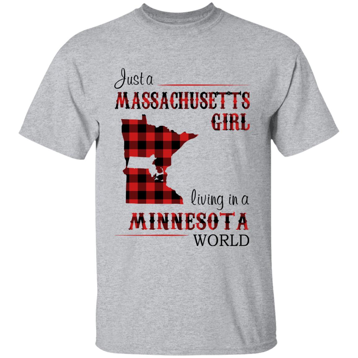 Just A Massachusetts Girl Living In A Minnesota World T-shirt - T-shirt Born Live Plaid Red Teezalo