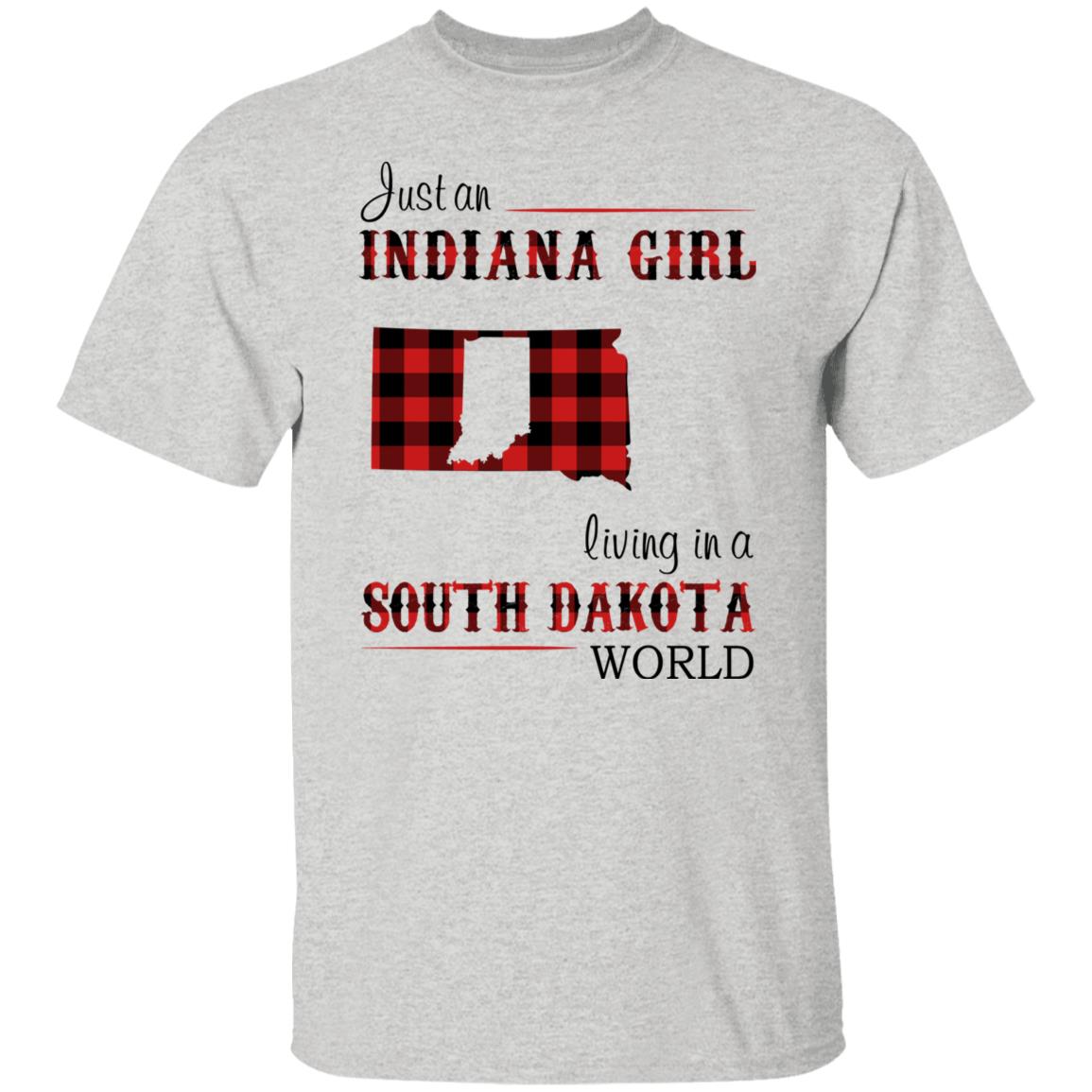 Just An Indiana Girl Living In A South Dakota World T-Shirt - T-shirt Born Live Plaid Red Teezalo