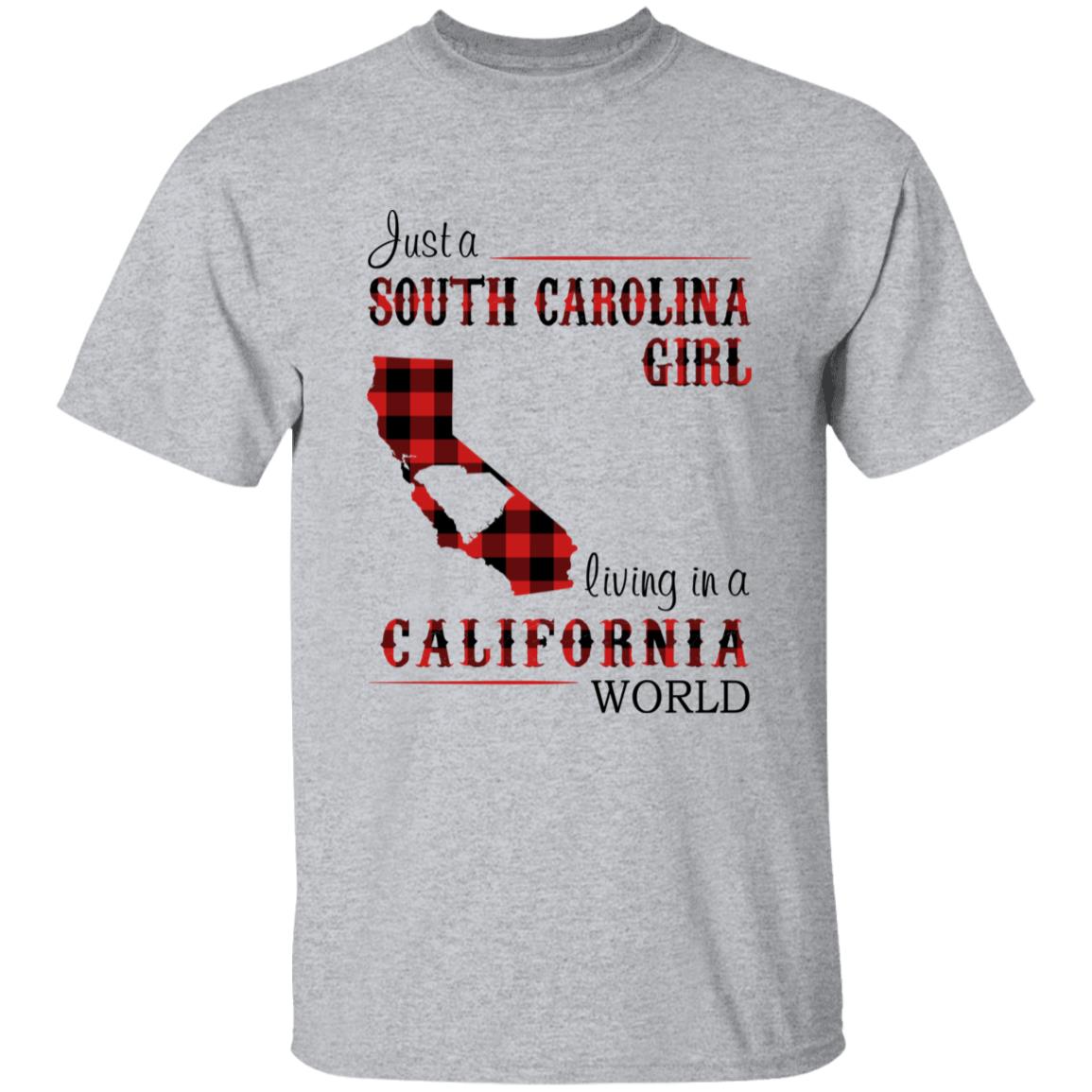 Just A South Carolina Girl Living In A California World T-shirt - T-shirt Born Live Plaid Red Teezalo