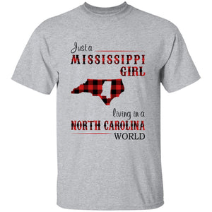 Just A Mississippi Girl Living In A North Carolina World T-shirt - T-shirt Born Live Plaid Red Teezalo
