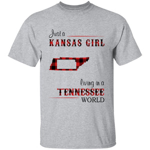 Just A Kansas Girl Living In A Tennessee World T-shirt - T-shirt Born Live Plaid Red Teezalo