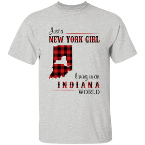 Just A New York Girl Living In An Indiana World T-shirt - T-shirt Born Live Plaid Red Teezalo