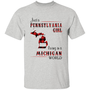 Just A Pennsylvania Girl Living In A Michigan World T-shirt - T-shirt Born Live Plaid Red Teezalo