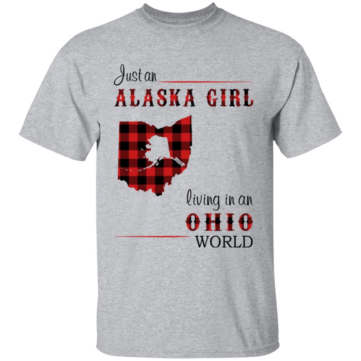 Just An Alaska Girl Living In An Ohio World T-shirt - T-shirt Born Live Plaid Red Teezalo