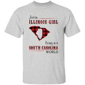 Just An Illinois Girl Living In A South Carolina World T-shirt - T-shirt Born Live Plaid Red Teezalo