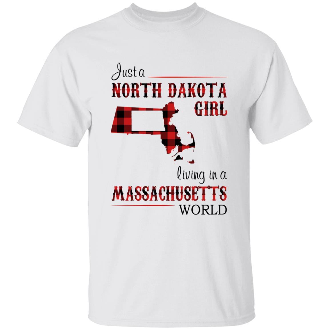Just A North Dakota Girl Living In A Massachusetts World T-shirt - T-shirt Born Live Plaid Red Teezalo