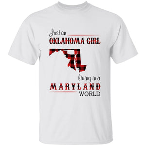 Just An Oklahoma Girl Living In A Maryland World T-shirt - T-shirt Born Live Plaid Red Teezalo