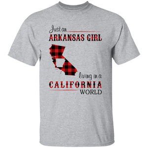 Just An Arkansas Girl Living In A California World T-shirt - T-shirt Born Live Plaid Red Teezalo