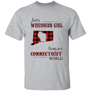 Just A Wisconsin Girl Living In A Connecticut World T-shirt - T-shirt Born Live Plaid Red Teezalo