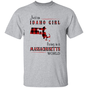 Just An Idaho Girl Living In A Massachusetts World T-shirt - T-shirt Born Live Plaid Red Teezalo