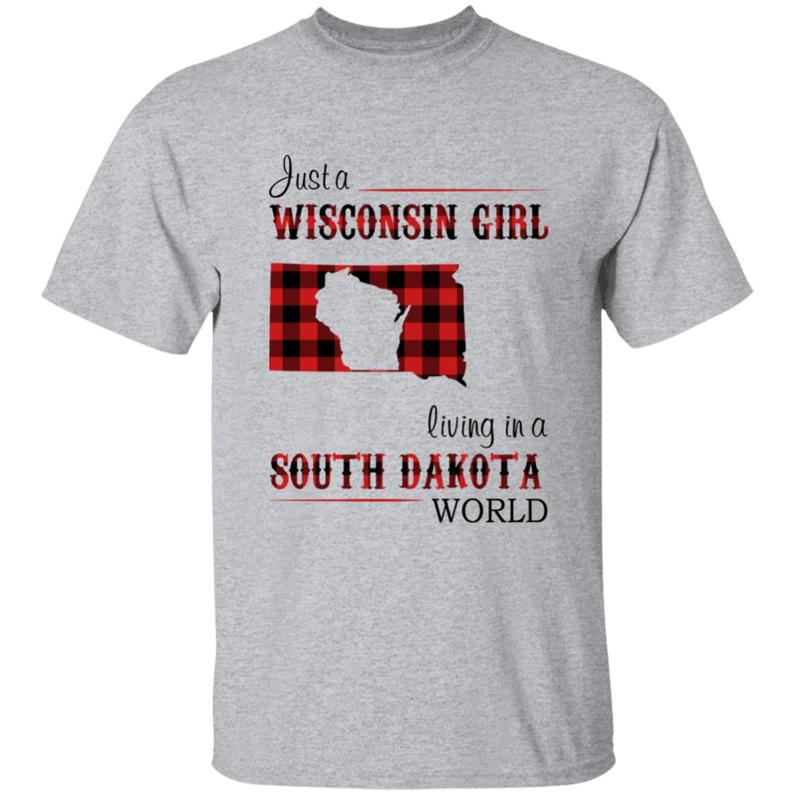 Just A Wisconsin Girl Living In A South Dakota World T-shirt - T-shirt Born Live Plaid Red Teezalo