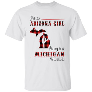Just An Arizona Girl Living In A Michigan World T-shirt - T-shirt Born Live Plaid Red Teezalo