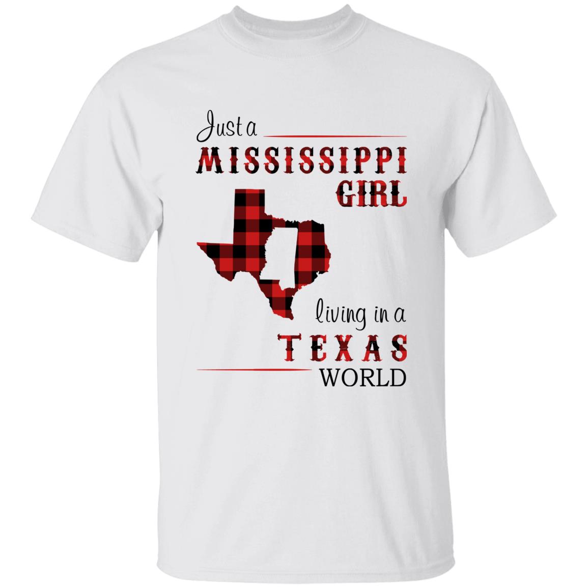 Just A Mississippi Girl Living In A Texas World T-shirt - T-shirt Born Live Plaid Red Teezalo