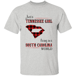 Just A Tennessee Girl Living In A South Carolina World T-shirt - T-shirt Born Live Plaid Red Teezalo
