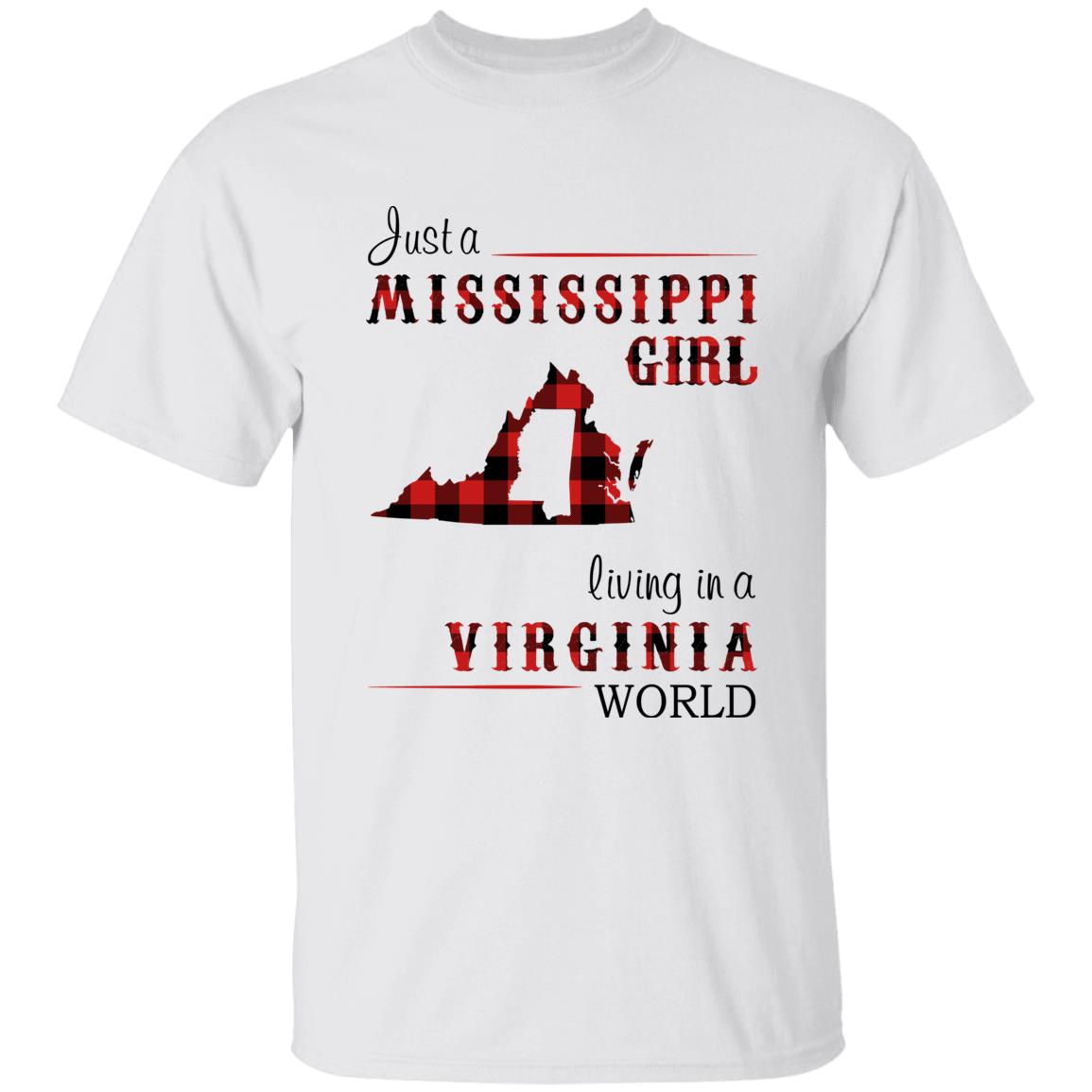 Just A Mississippi Girl Living In A Virginia World T-shirt - T-shirt Born Live Plaid Red Teezalo
