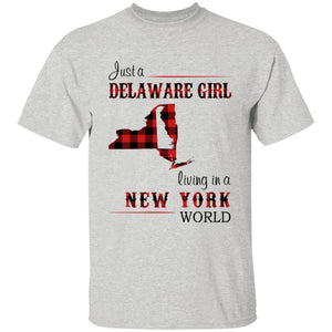 Just A Delaware Girl Living In A New York World T-shirt - T-shirt Born Live Plaid Red Teezalo