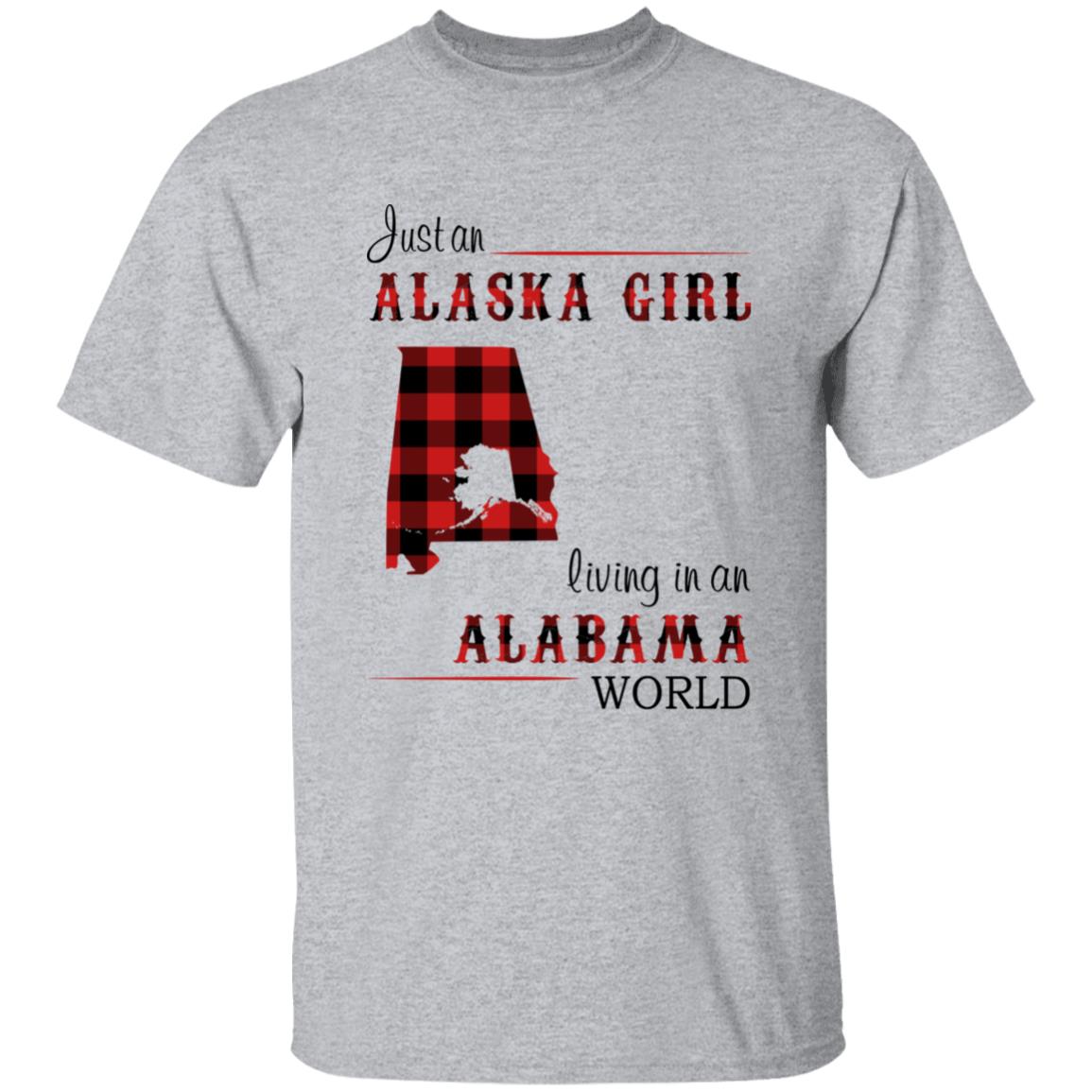 Just An Alaska Girl Living In An Alabama World T-shirt - T-shirt Born Live Plaid Red Teezalo