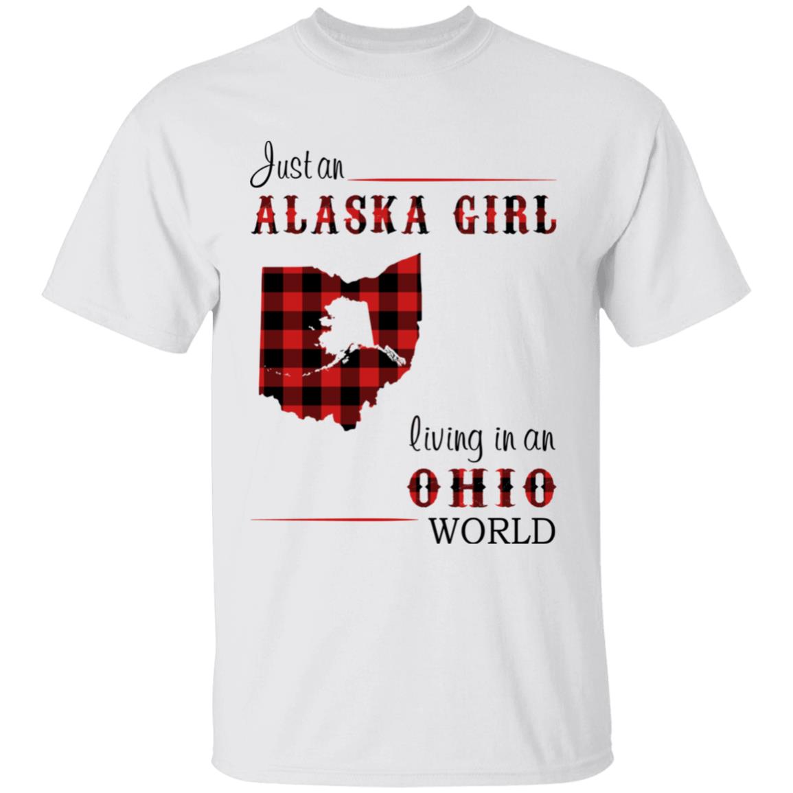Just An Alaska Girl Living In An Ohio World T-shirt - T-shirt Born Live Plaid Red Teezalo